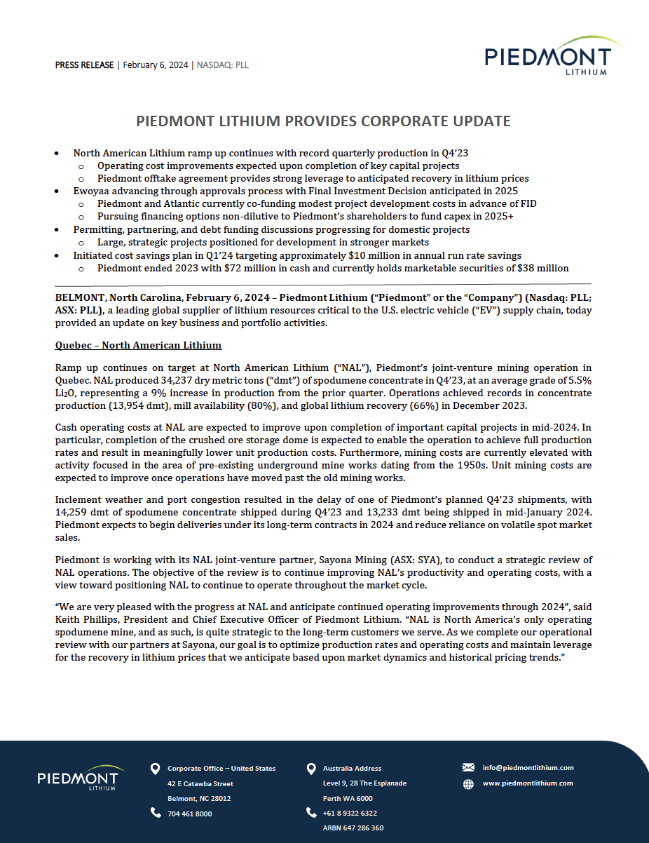 page graphic showing the first page of the press release